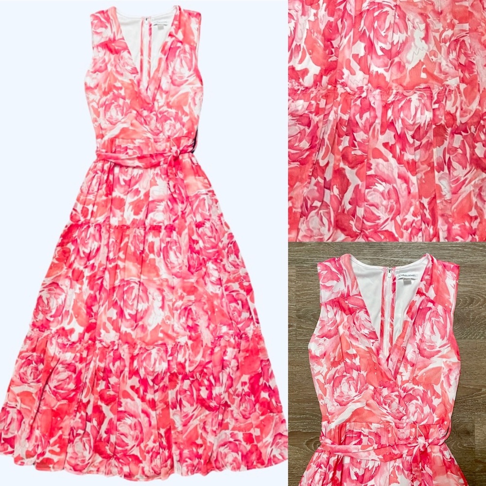 NWT gorgeous Calvin Klein Chiffon Dress Watercolor Fuchsia size 2 4 6  or 8